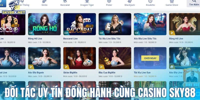 Đối tác uy tín đồng hành cùng casino Sky88